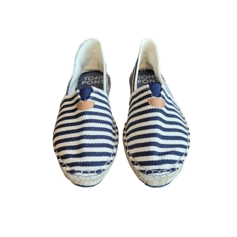 TONI PONS Navy Off White Stripe Espadrille Shoes Size 41